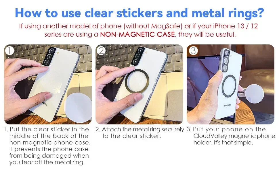 طريقة تركيب حامل الهاتف المغناطيسي مع الحلقات المعدنية - How to install magnetic phone holder with metal rings